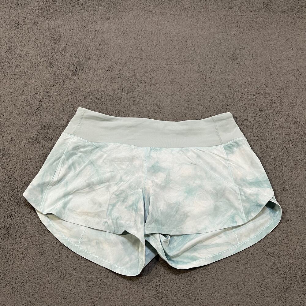 Lululemon Speed Up Mint Green White Tie Dye Lined Running Shorts Women's Size 8